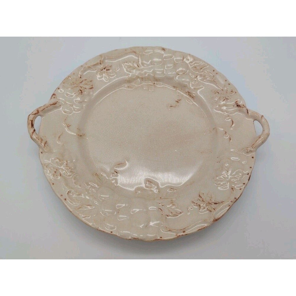 Double-Handled Tuscan Platter Grapes And Vines Crackle Distressed Majolica